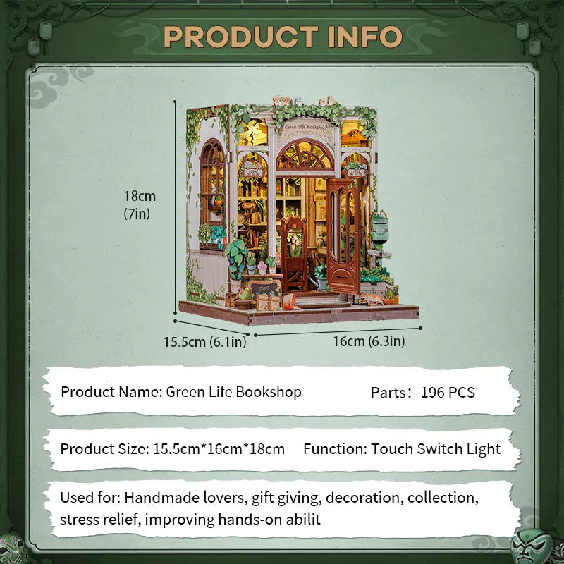 Green Life Bookshop Minaiture Dollhouse Kit