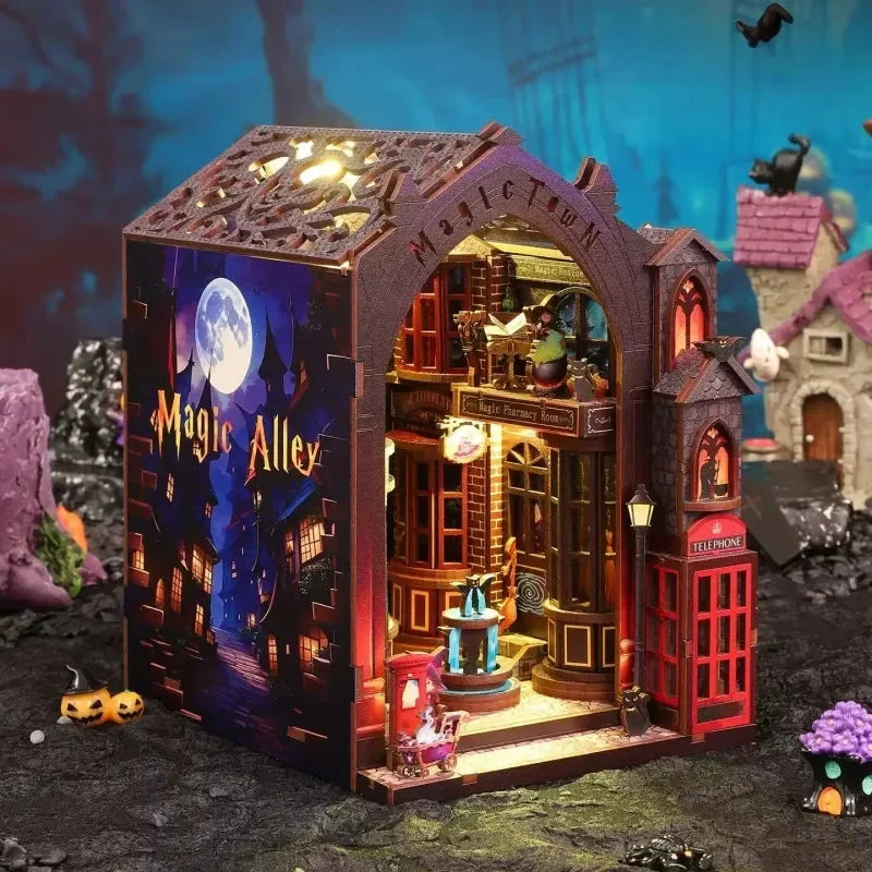 Magic Alley Book Nook - lit at night