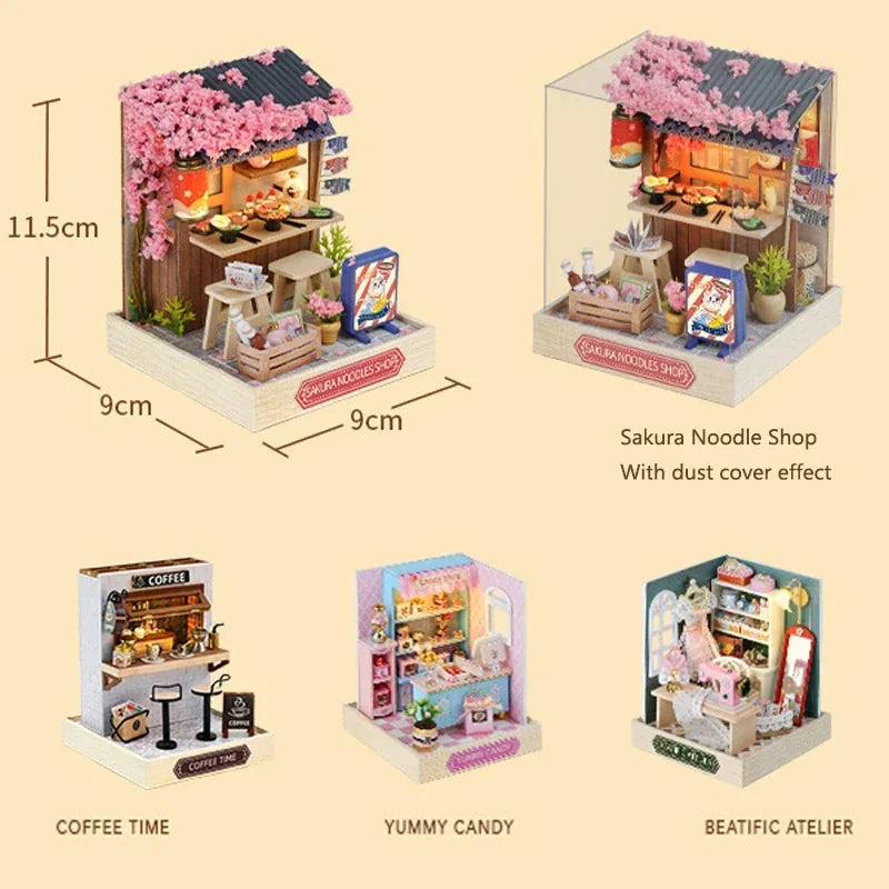 Sakura Noodles Shop Book Nook - dimensions and display box