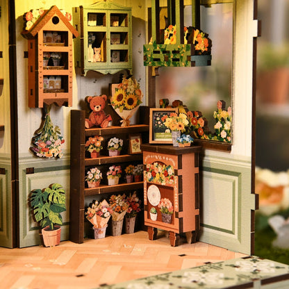 Aura Verde Flower Room Miniature House - shop shelves