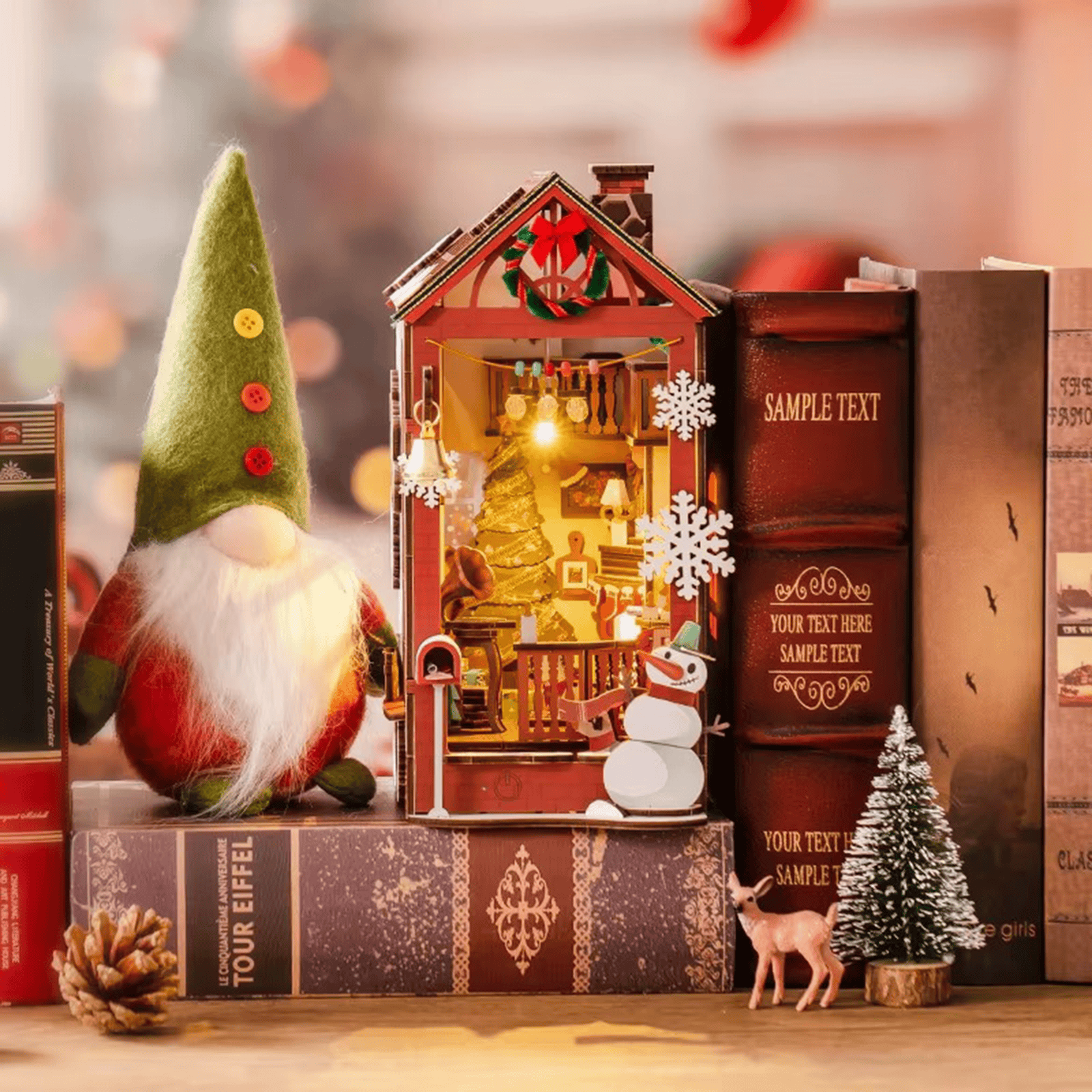 Book Nook Christmas Indoor Scene (with snowman)