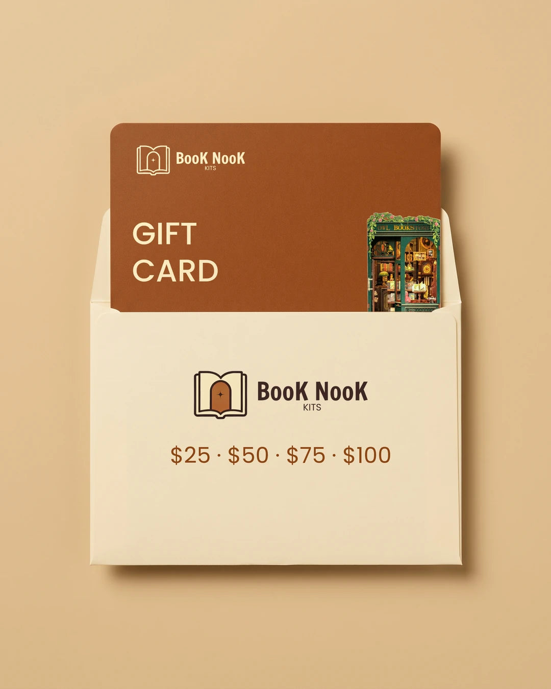Book Nook gift card, amounts from $25 to $100