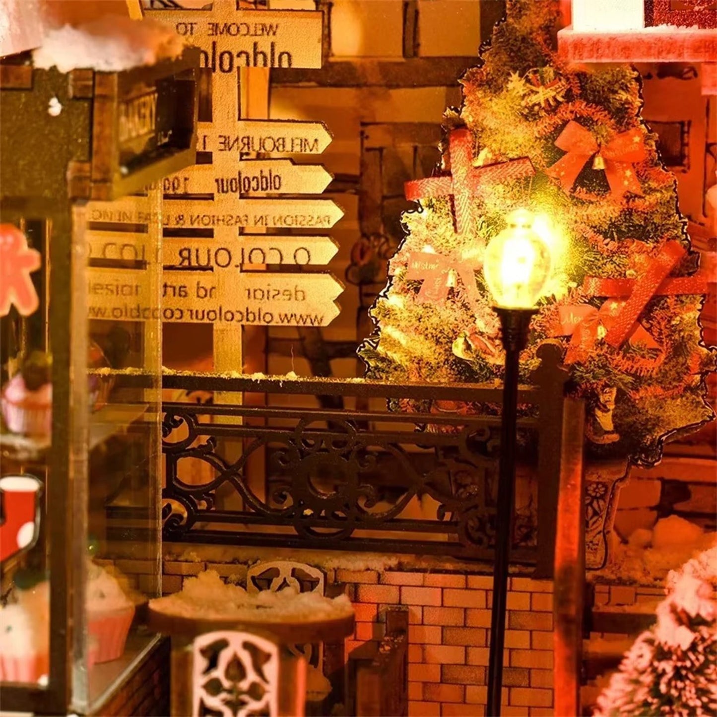 Bustling Street Scene Book Nook - Snowy Christmas Street