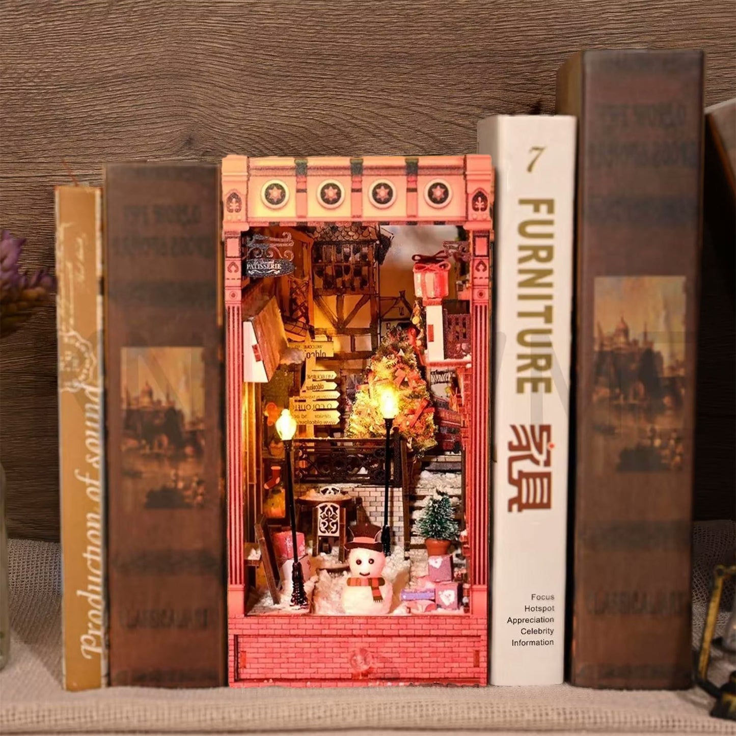 Bustling Street Scene Book Nook - Snowy Christmas Street
