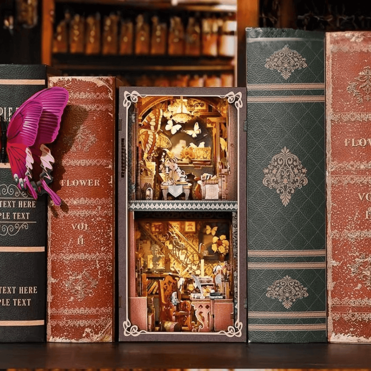 Butterfly Collection Room Book Nook - on a shelf