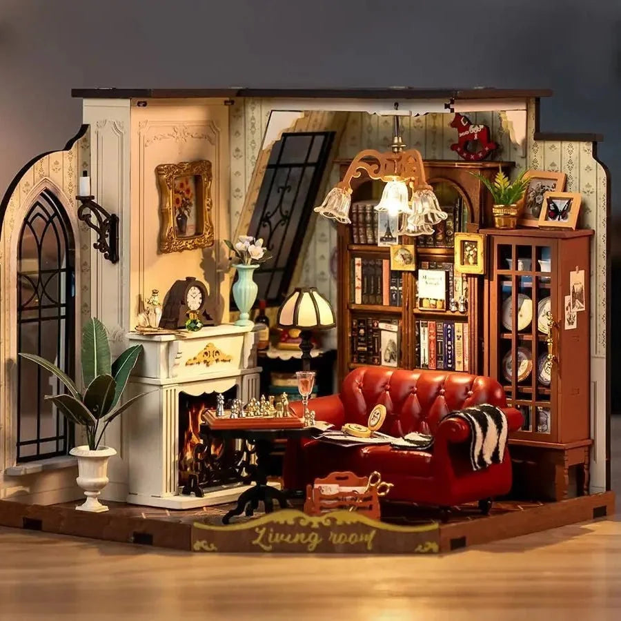 Catherine's Living Room Book Nook - lit at night
