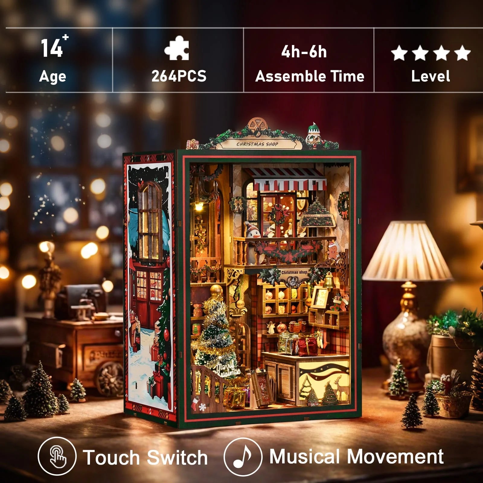 Christmas Shop Book Nook - features