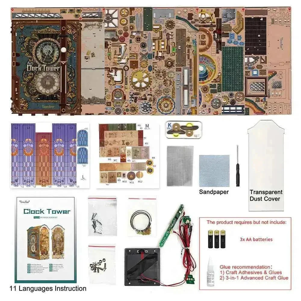 Clock Tower Book Nook - kit contents