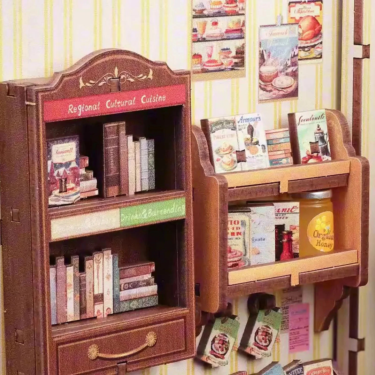 Cooking Bookstore Book Nook - cabinet and shelves