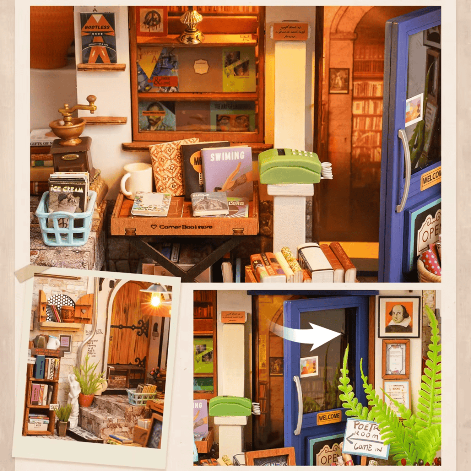 Corner Bookstore Miniature House product details