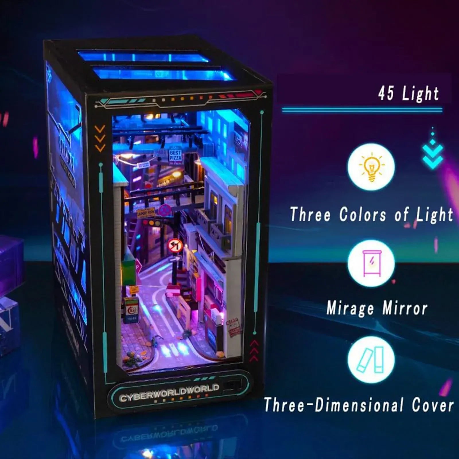 Cyberpunk Future World Book Nook (with Blue LED) - 250pcs