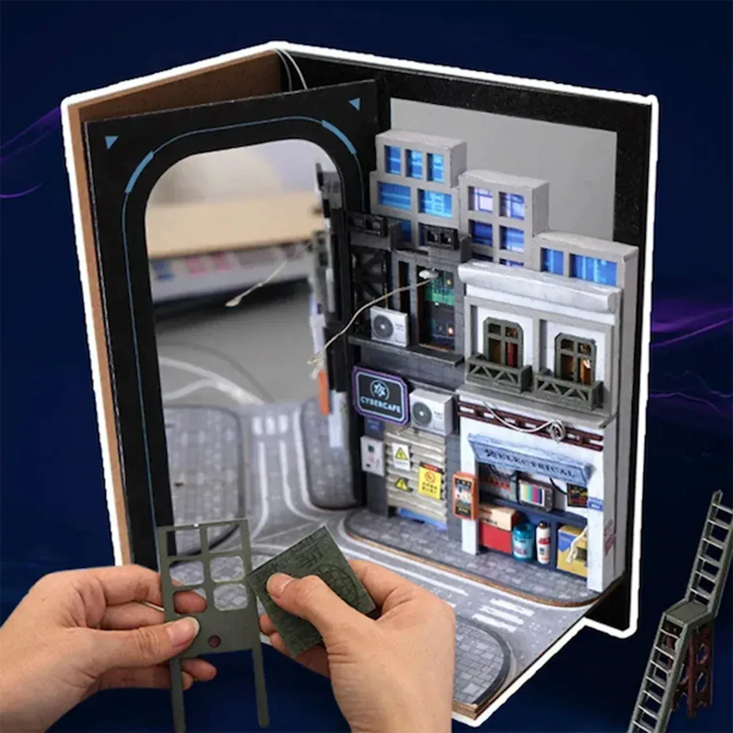 Cyberpunk Future World Book Nook (with Blue LED) - 250pcs