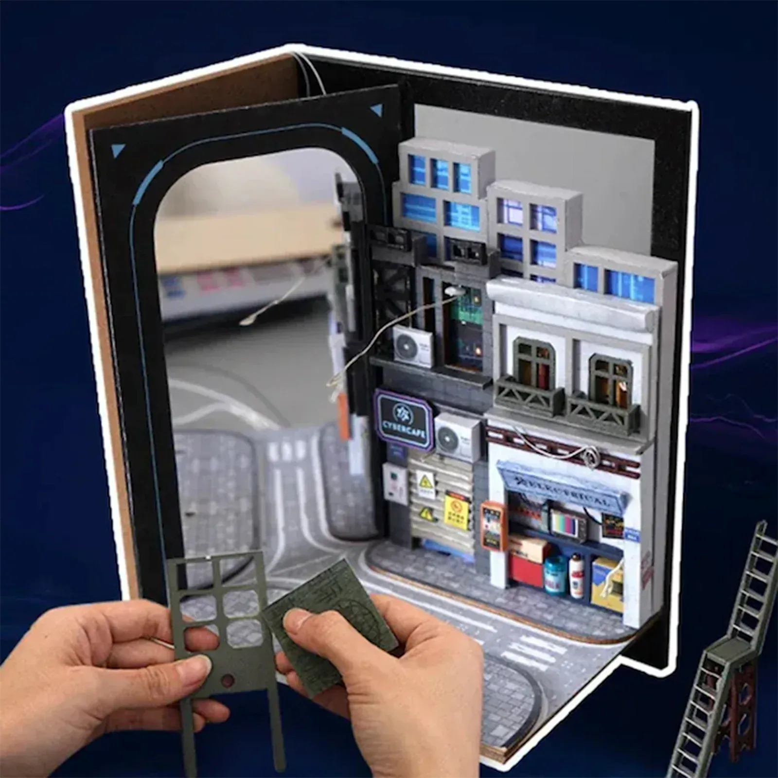 Cyberpunk Future World Book Nook (with Blue LED) - 250pcs