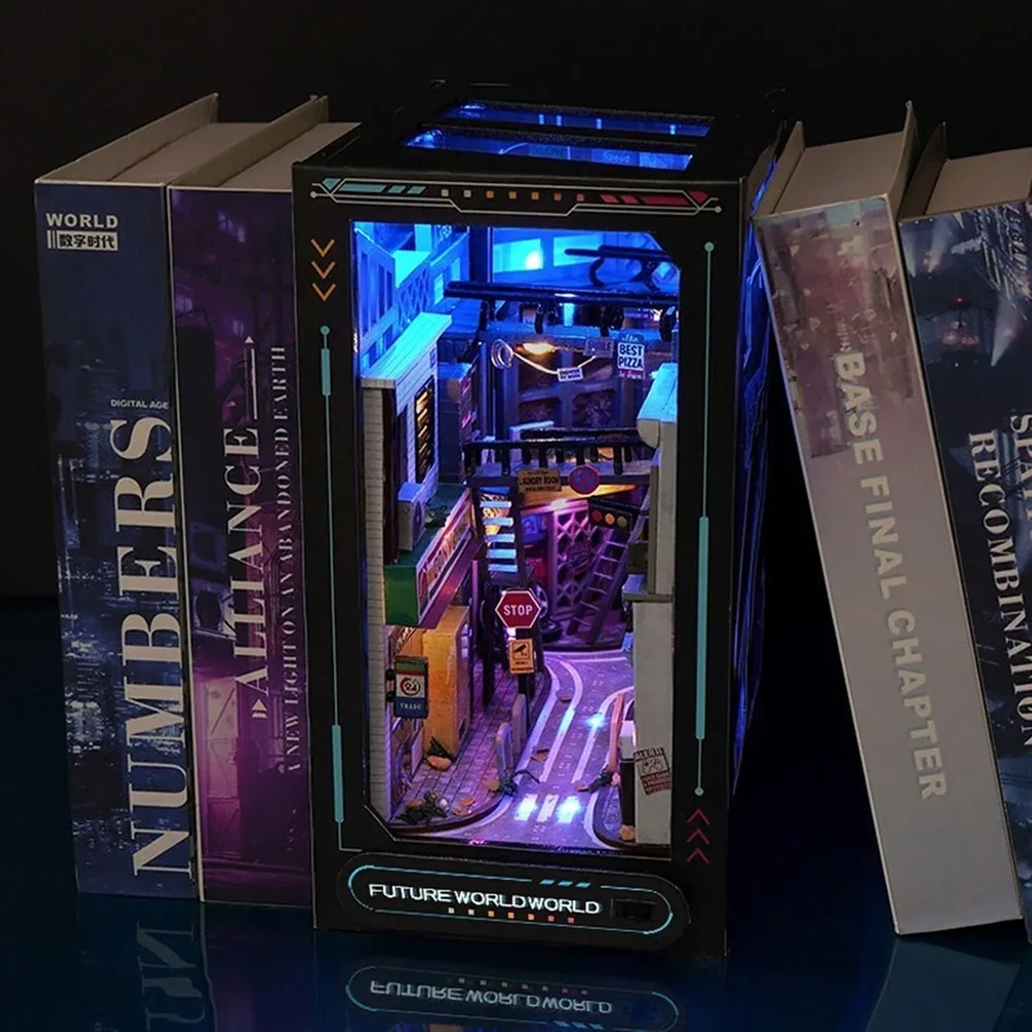 Cyberpunk Future World Book Nook (with Blue LED) - 250pcs