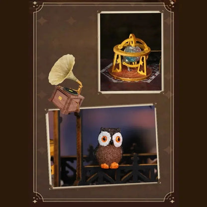 Eltz Castle Book Nook - gramophone and owl
