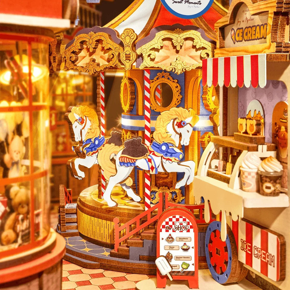 Fairytale Amusement Park Book Nook - carousel and ice cream stand
