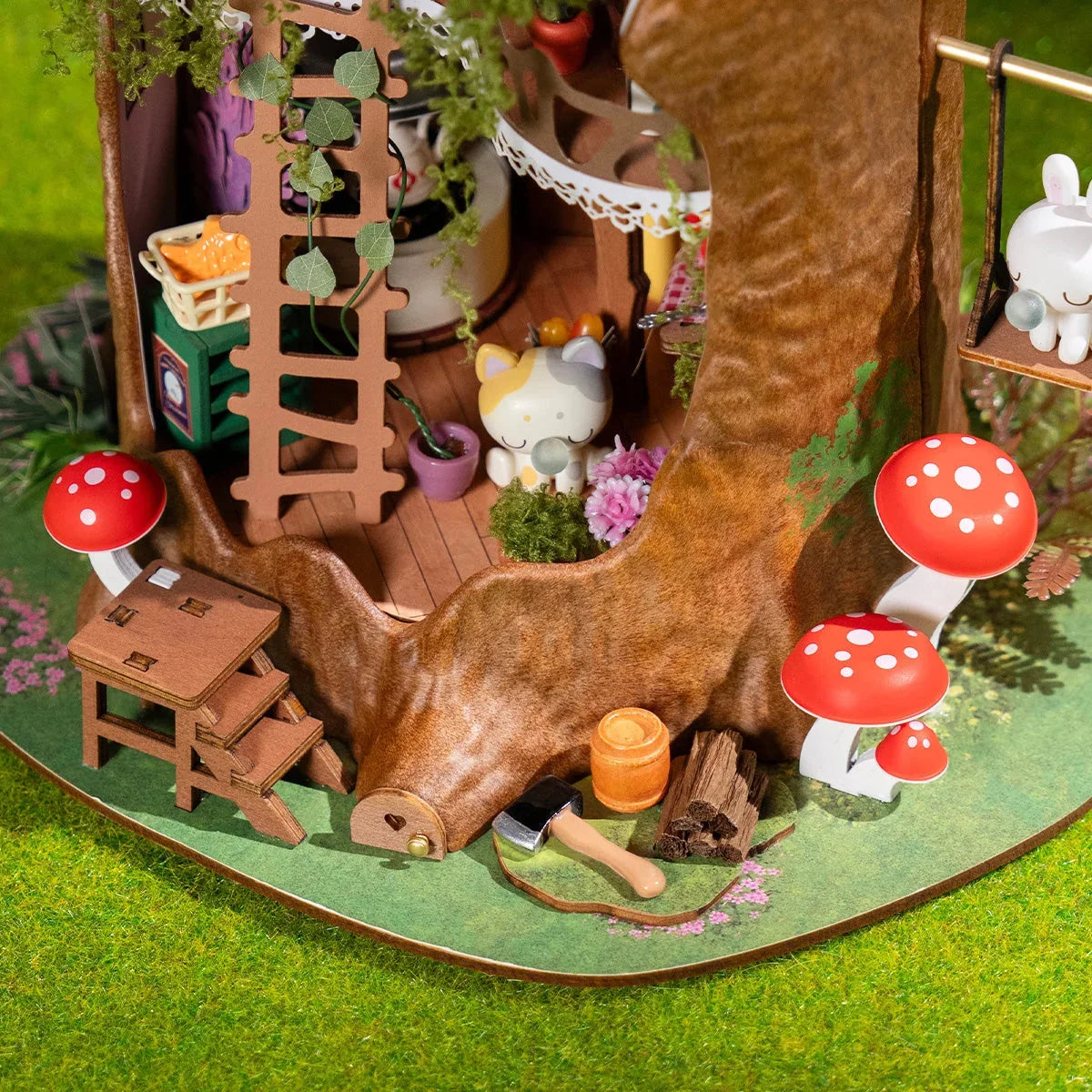 Fairytale Tree House Book Nook - kitchen and mushrooms