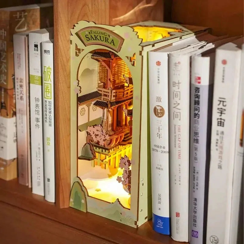 Falling Sakura Book Nook - on a bookshelf
