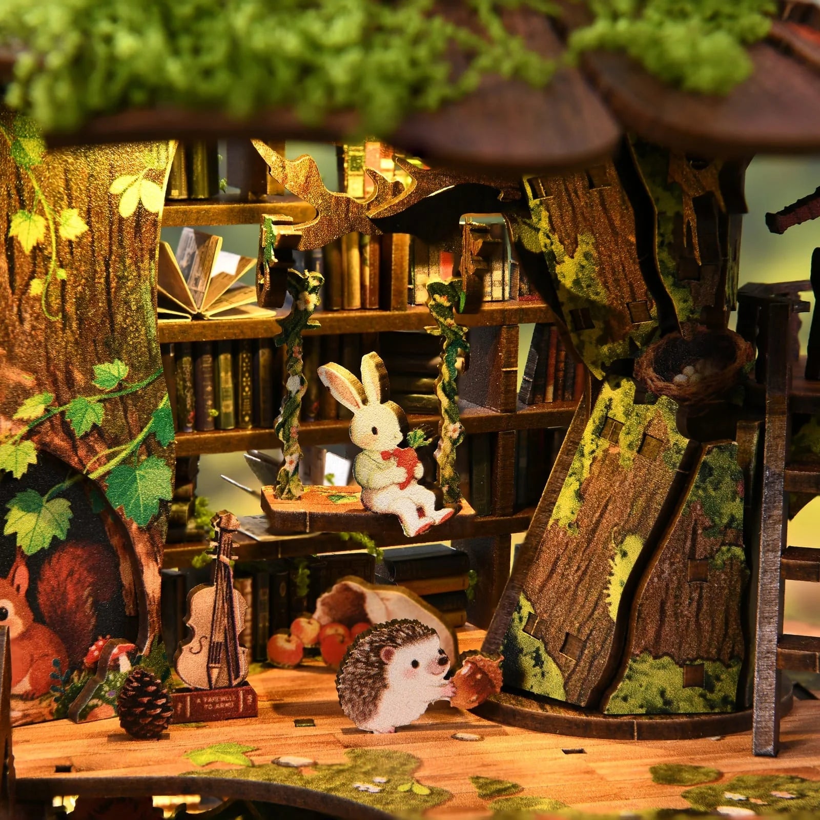 Forest Tea Book Club Book Nook - rabbit on a swing