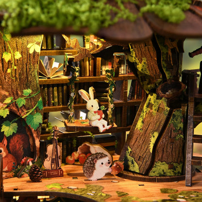 Forest Tea Book Club Book Nook - rabbit on a swing