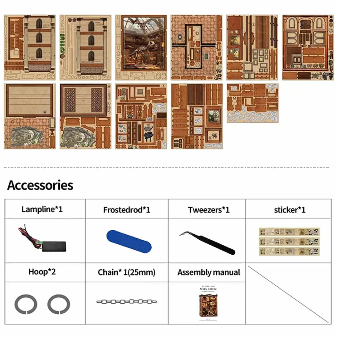 Fossil Museum Book Nook - kit contents
