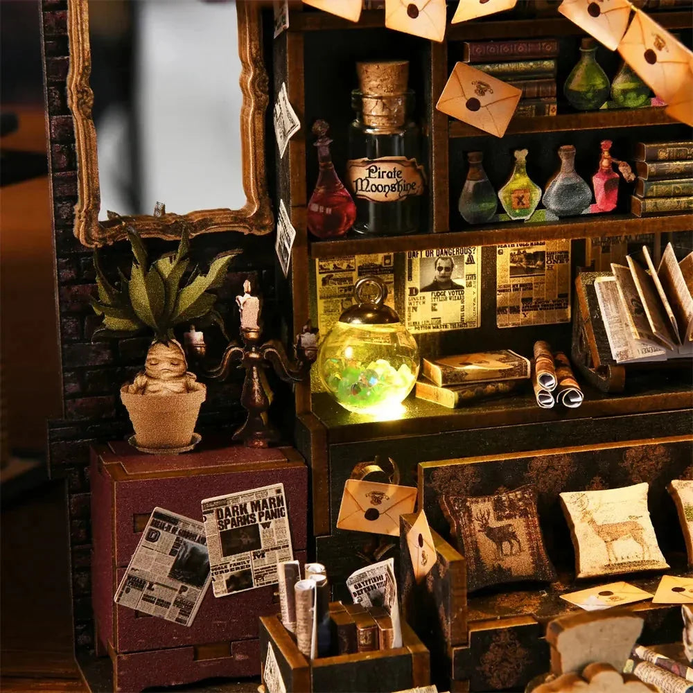 The House of Magic Book Nook - shelves and sealed letters