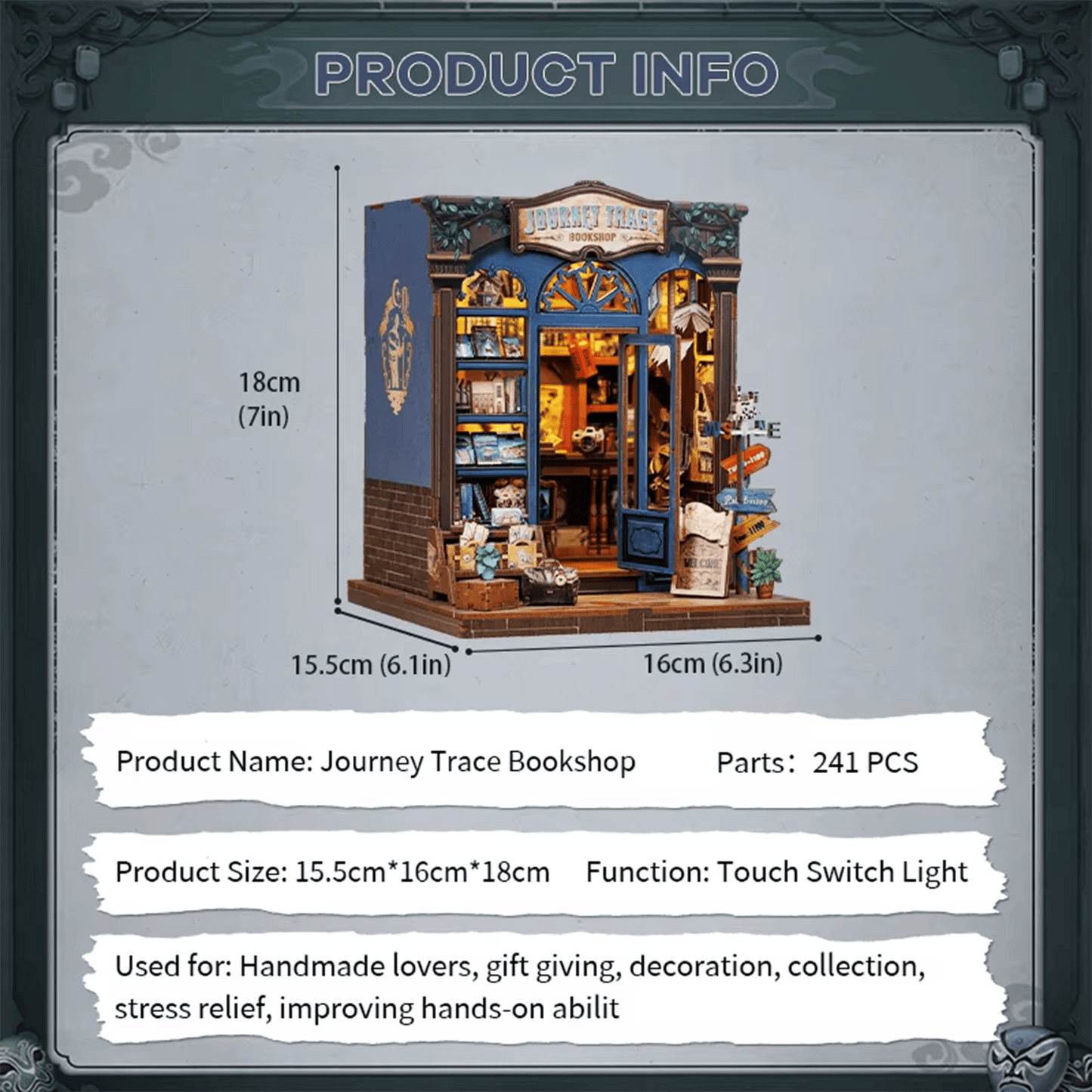 Journey Trace Bookshop Miniature House - 241 Pieces