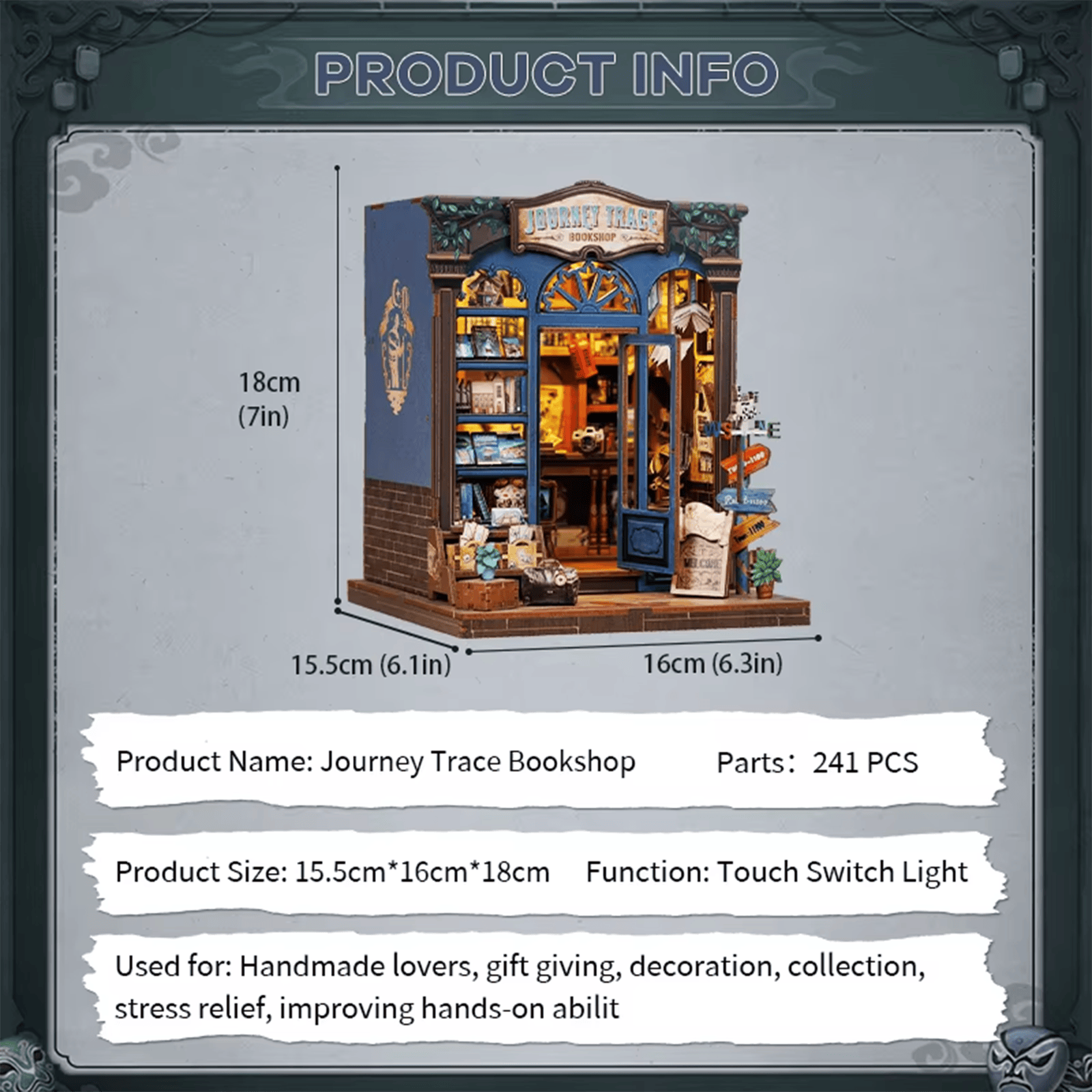 Journey Trace Bookshop Miniature House - 241 Pieces