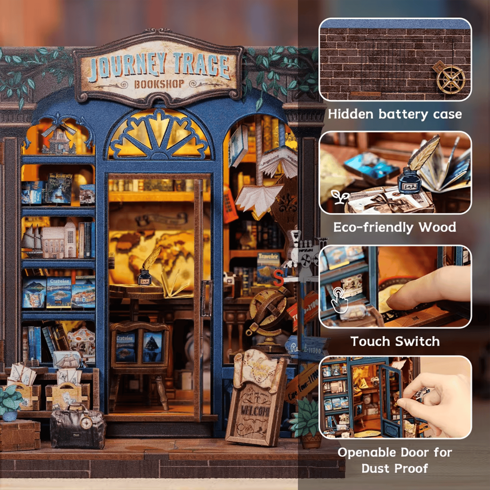 Journey Trace Bookshop Miniature House - 241 Pieces