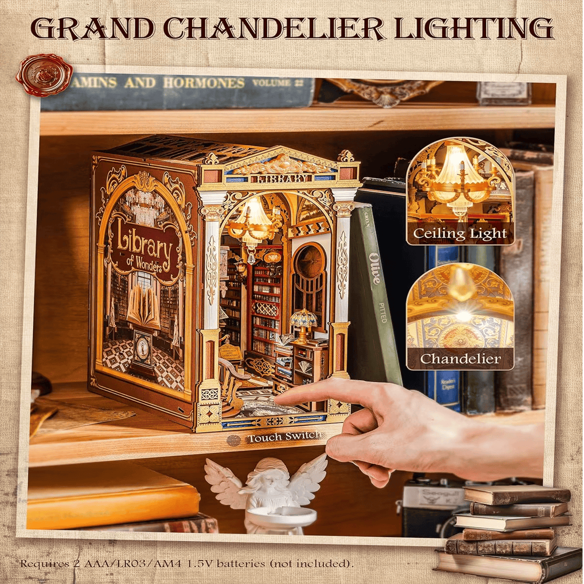Library of Wonders Book Nook - chandelier