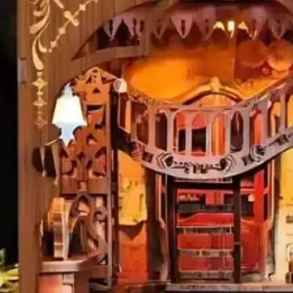 Magic Book Booth Book Nook - walkway and chandelier