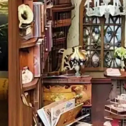 Magic Book Booth Book Nook - shelves and piano