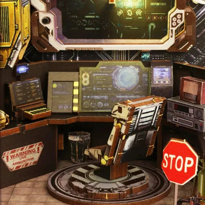 Military Base Book Nook - control screen and gun post