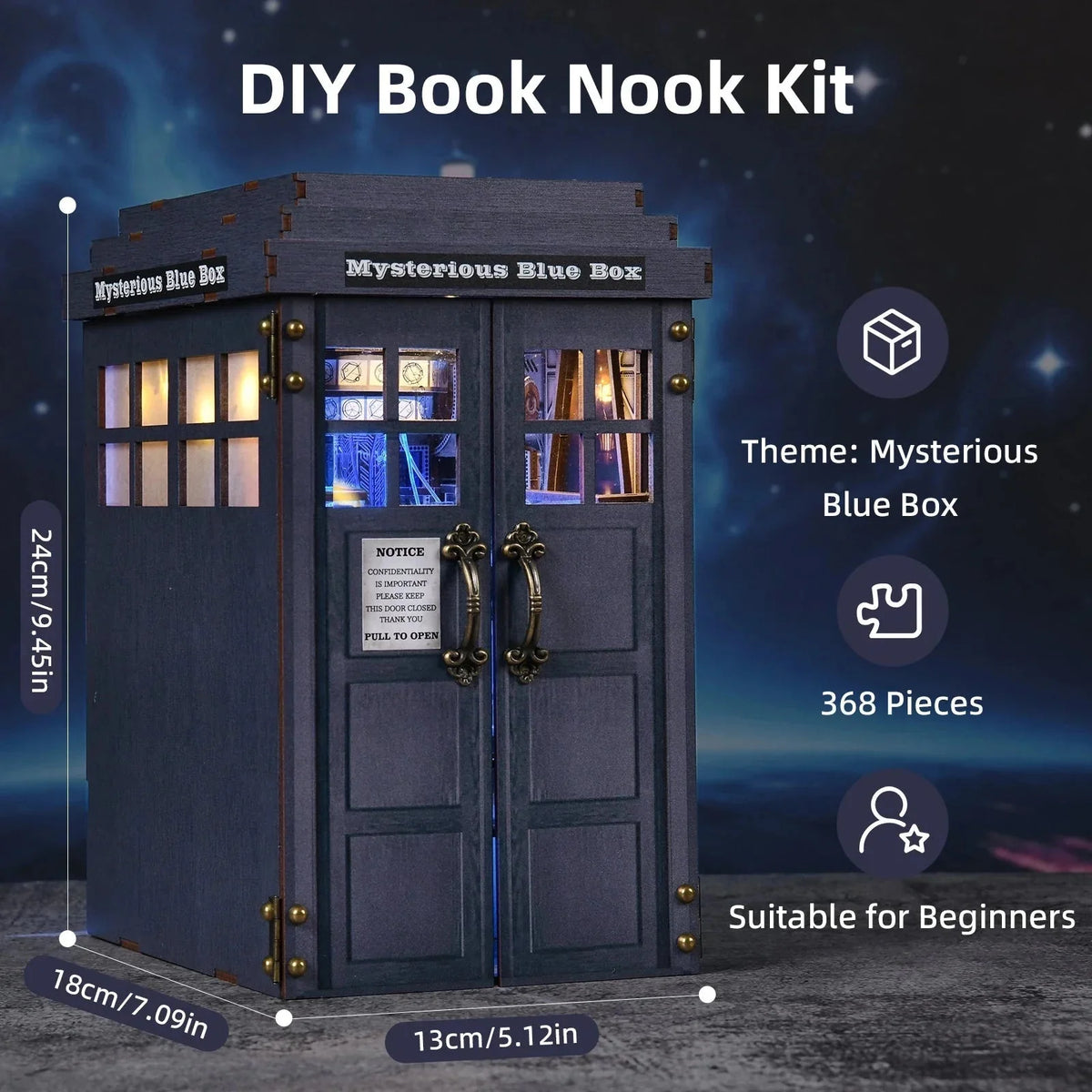 Mysterious Blue Box Book Nook - dimensions