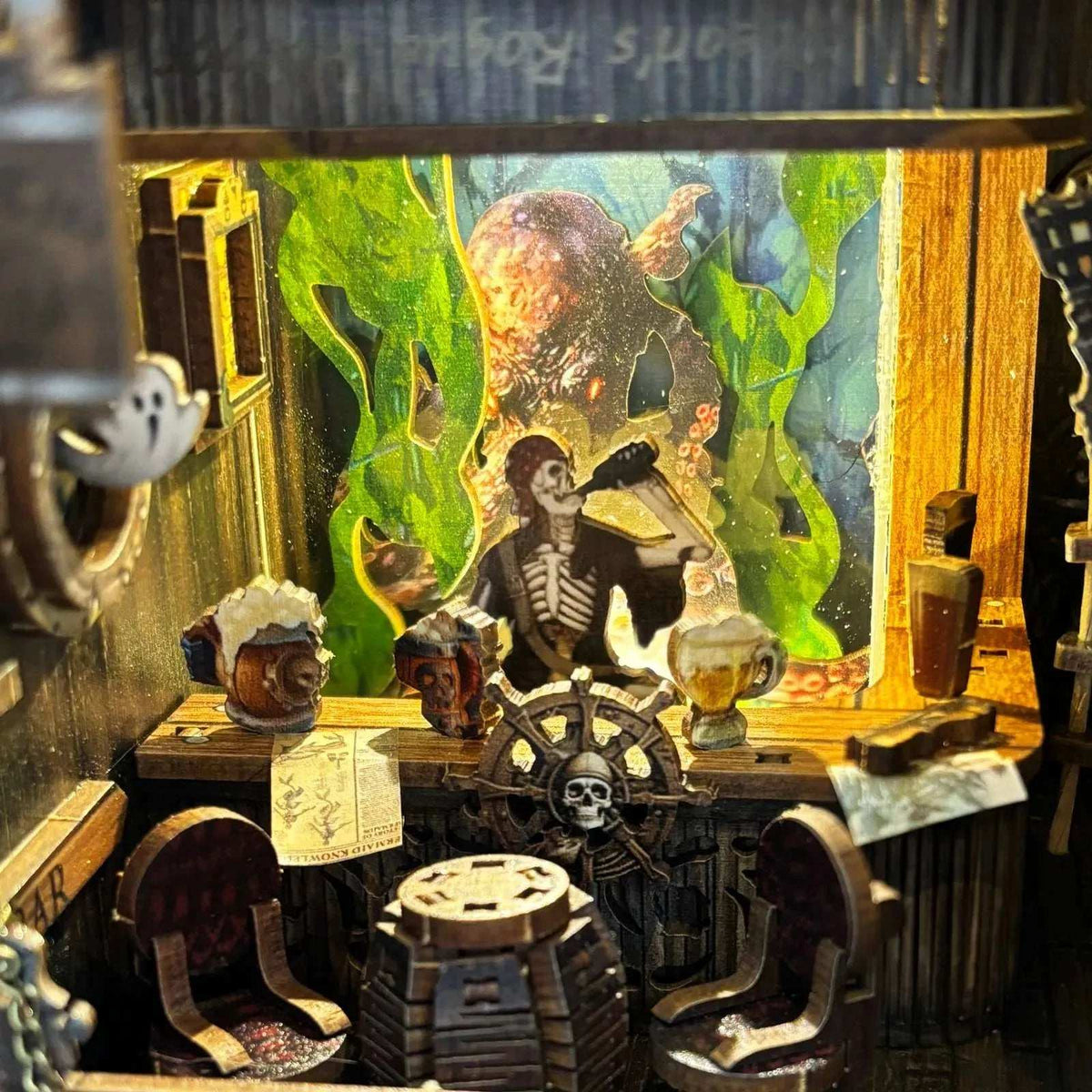 New World Ghost Ship Book Nook - tavern and octopus