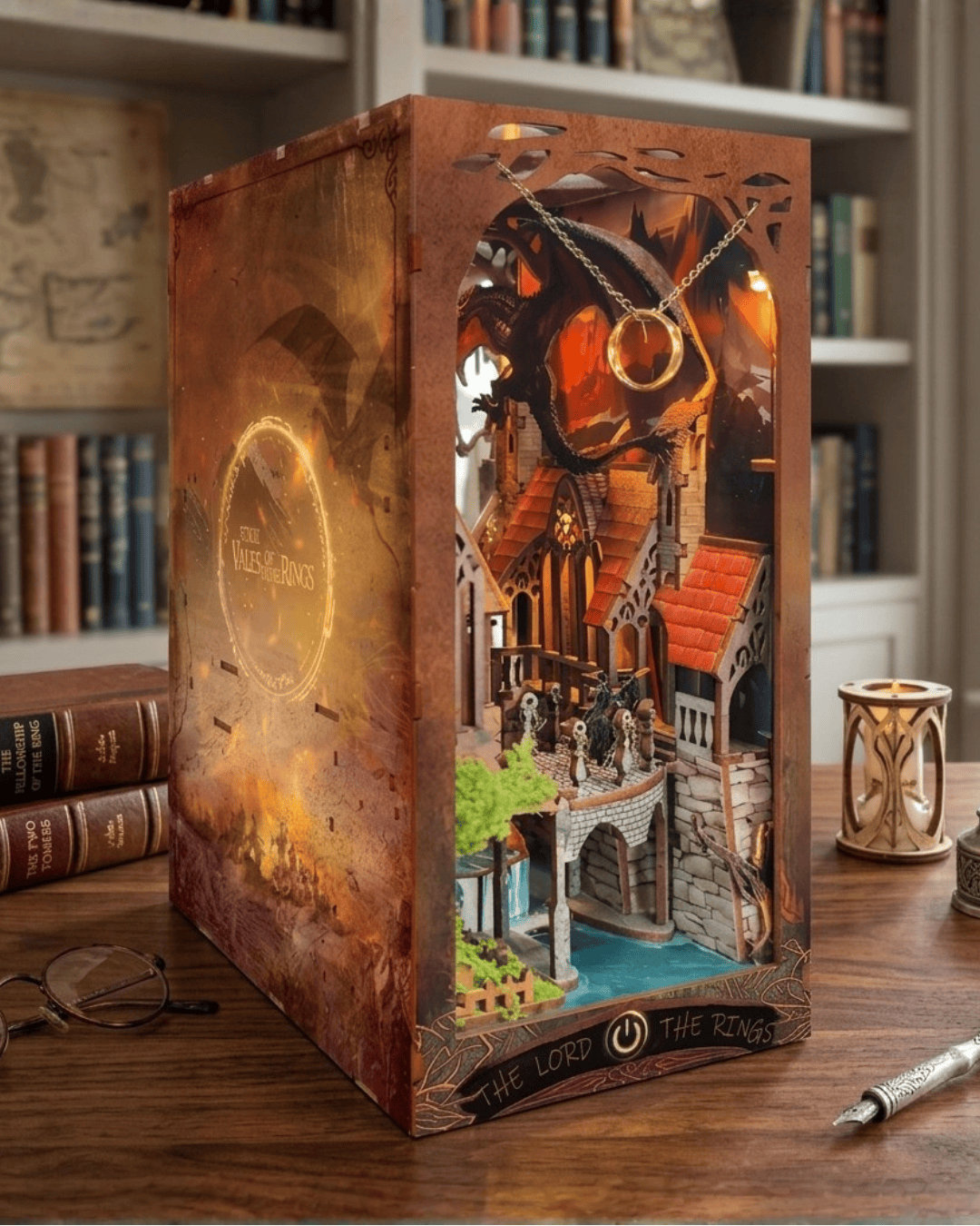 Spirit Valley Magic Ring Book Nook - lit interior