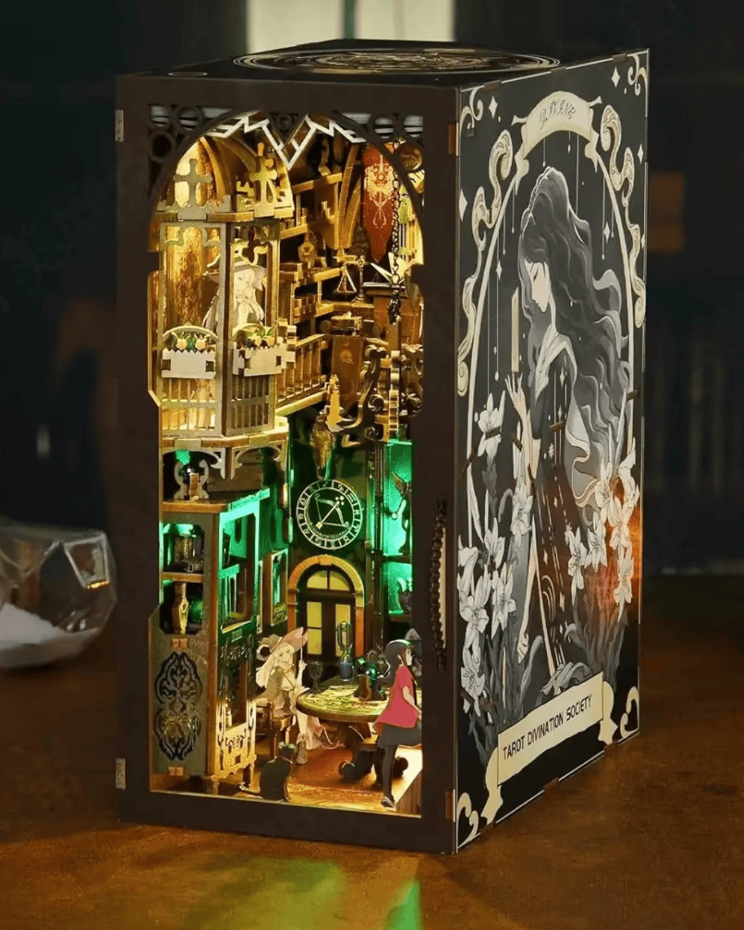 Tarot Divination Society Book Nook - lit interior