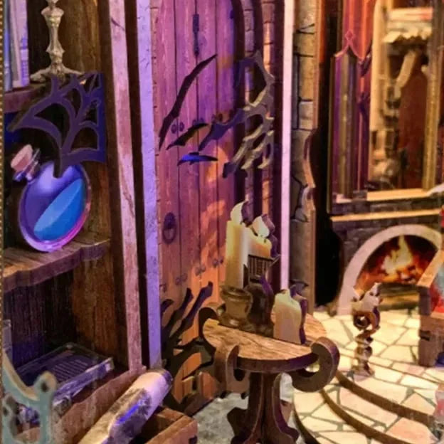Twilight Castle Book Nook - fireplace and candles