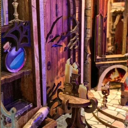 Twilight Castle Book Nook - fireplace and candles
